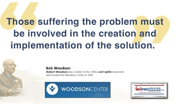 ThoseSufferingTheProblemMustBePartofSolutionBobWoodsoonPhotoQuoteWoodsonCenterLogoMHProNewsLogo