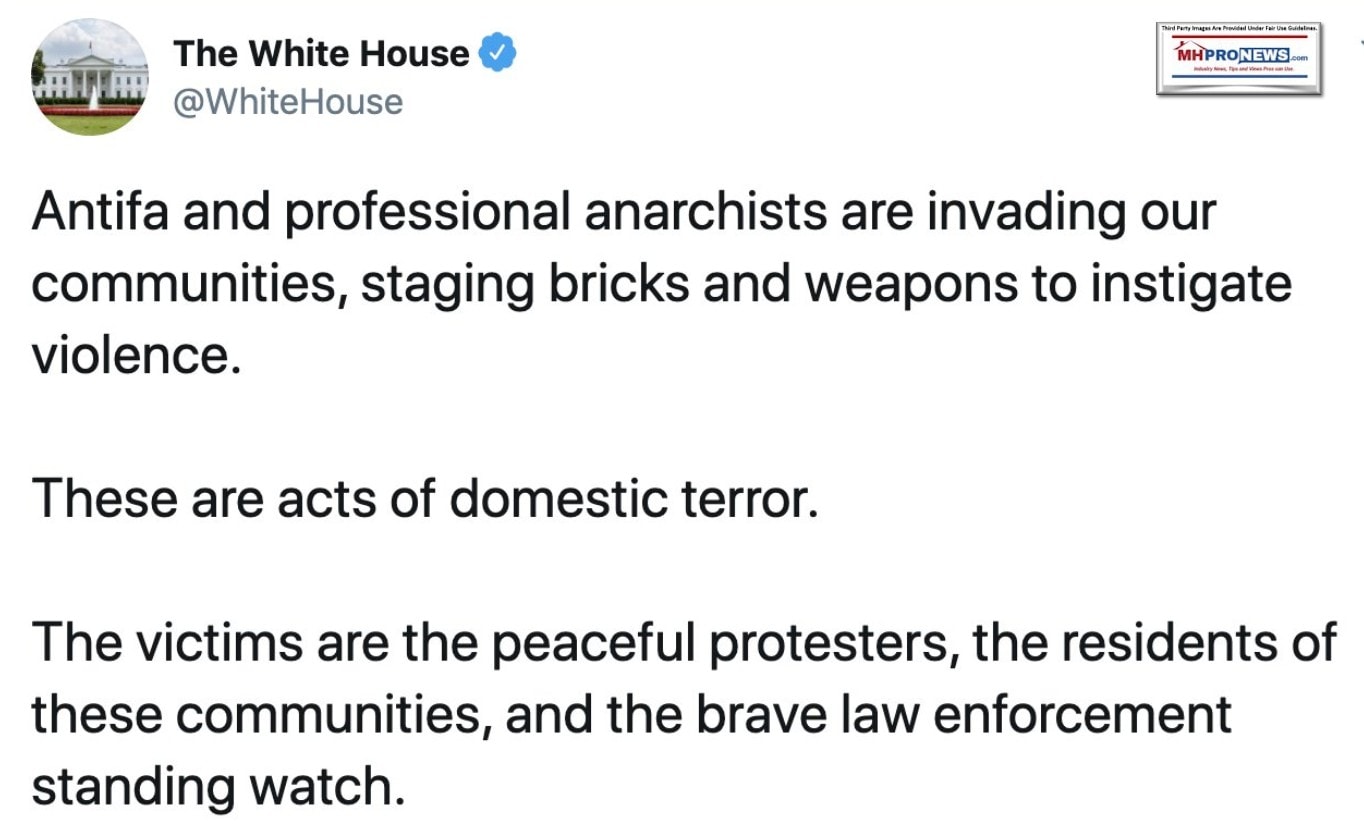 WhiteHouseTweetAntifaAnarchistsStagingBricksInstigatingViolenceActsDomesticTerrorCiviliansLawEnforcementVictimsDeletedTweetMHProNews