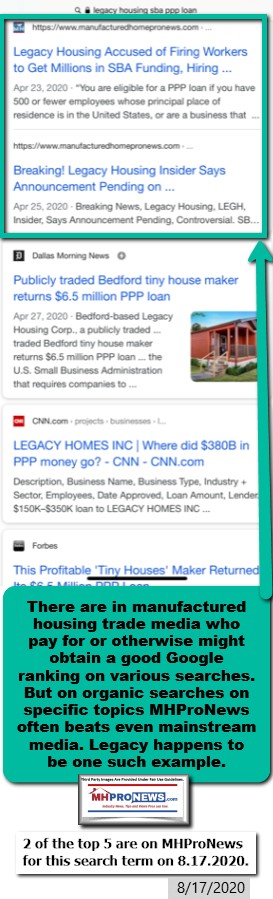 LegacyHousingSBAPPPLoanControversyGraphicMobileGoogleSearchResultMHProNewsNumber1and2MHProNewsLogo