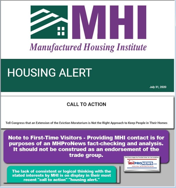 ManufacturedHousingInstituteLogoMHILogoHousingAlertCallToActionJuly312020TellCongressExtensionEvictionMoratoriumNotRightApproachKeepPeopleInHomesMHProNewsLogoFactCheck