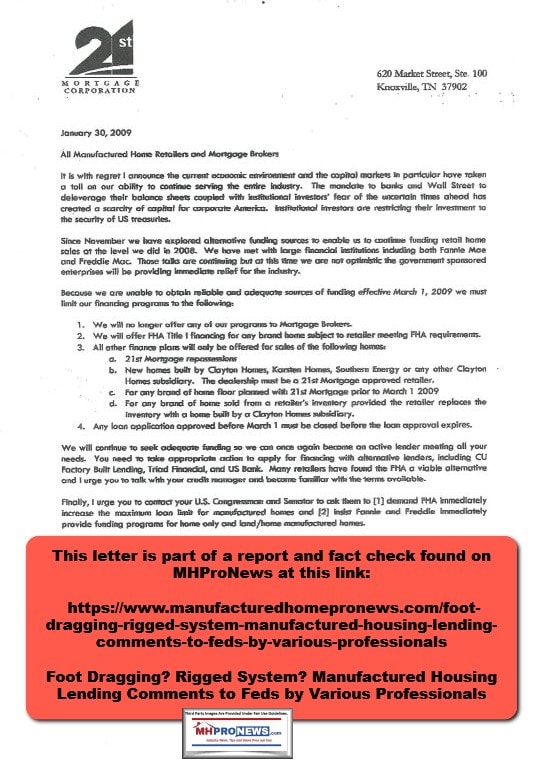 21stMortgageLOGOCorporationletterheadTimWilliamsPrimaFacieAllegedAntitrustViolationEvidenceManufacturedHousingInstituteMemberManufacturedHomeProNews10.24.2020