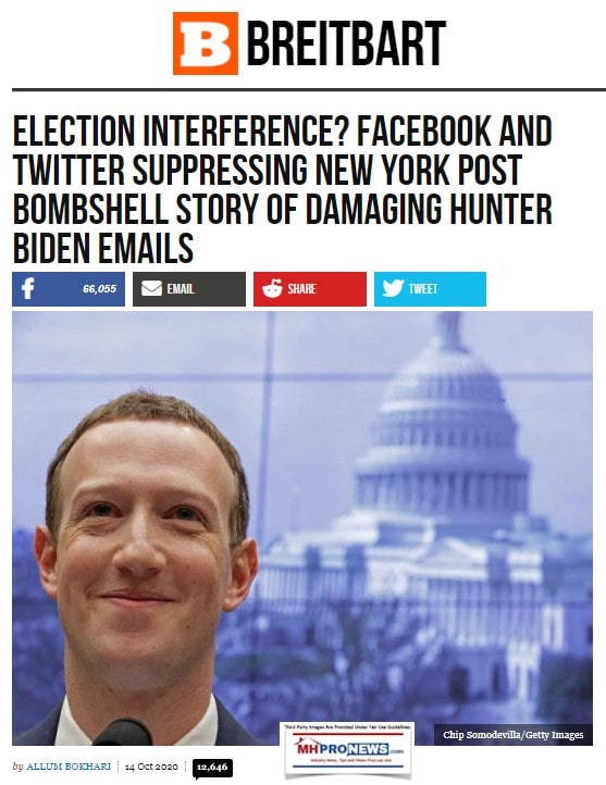 ElectionInterferenceFacebookTwitterSurpressesNewYorkPostBombshellReportPhotoMarkZuckerbergBreitbartLogoMHProNews