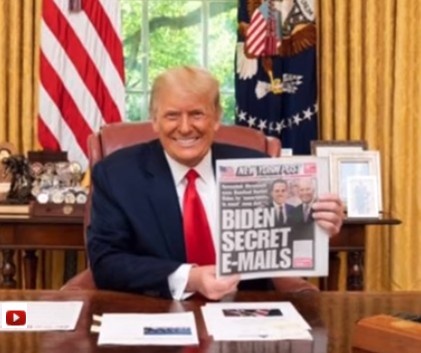 PresidentTrumpHoldingNewYorkPostCoverWithBidenSecretEmailsFrontPageMHProNews