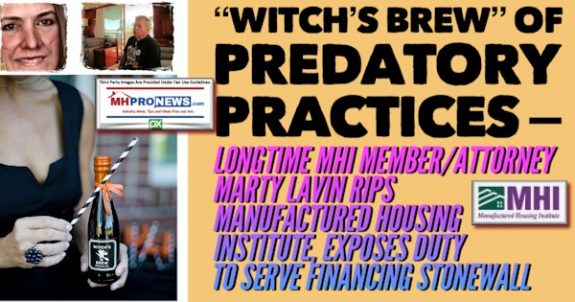 WitchsBrewLesliGoochPhotoPredatoryPracticesLongtimeMHILogomemberAttorneyMartyLavinRipsManufacturedHousingInstituteLogoExposesDutyToServeFinancingStonewallMHProNews