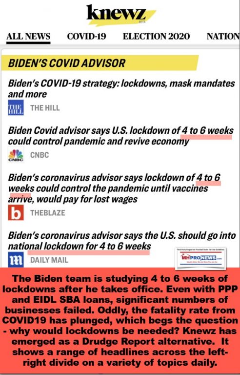 KnewzLogoBidenTeamCoronavirusAdvisorSaysUSShouldDo4-6WeeksOfLockdowns11.13.2020MHProNews