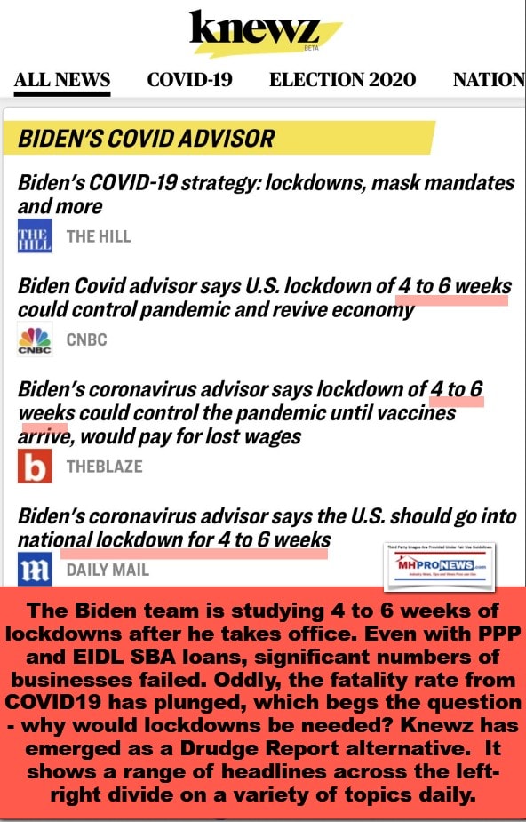 KnewzLogoBidenTeamCoronavirusAdvisorSaysUSShouldDo4-6WeeksOfLockdowns11.13.2020MHProNews