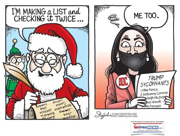 TomStiglichPoliticalCartoonSantaMakingListCheckingTwiceAOCMeTooTrumpSuportersList