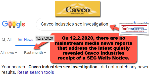 CavcoIndustriesLogoCVCOLogoSECSecuritiesExchangeCommissionWellsNotice12.2.2020MHProNews