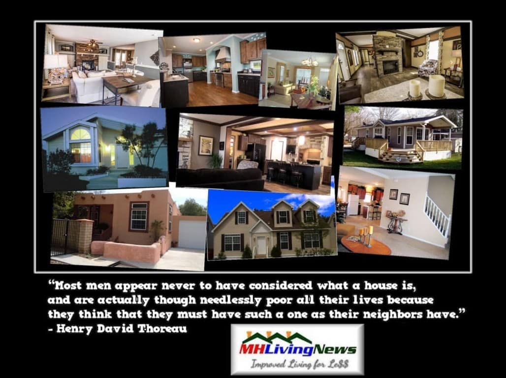 PhotoCollageHUDCodeManufacturedHomesNotModernMobileHomesHenryDavidThoreauQuoteMostMenAppearNeverToHaveConsideredWhatHouseIsQuoteMHLivingNewsLogo