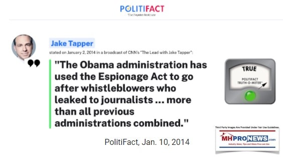 PolitifactJakeTapperCNNObamaAdminUsedEspionageActGoAfterWhistleblowersJournalistsMoreThanAllPreviousAdminsCombinedTrueGreenwaldMHProNews