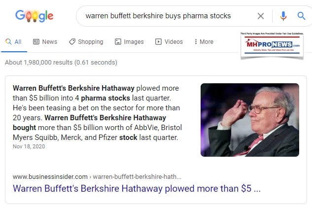 WarrenBuffettBerkshireHathwayBets$5Billionon4PharmaStocks3rdQuarter2020MHProNews