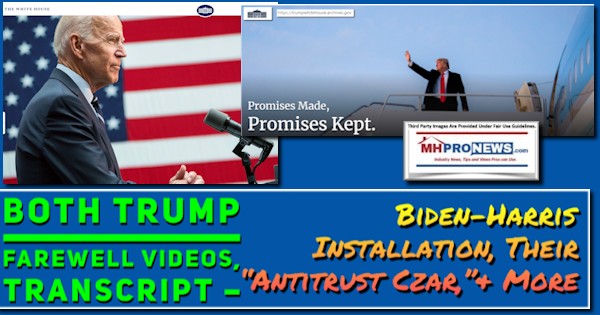 BothTrumpFarewellVideosTranscript BidenHarrisInstallationTheirAntitrustCzarMalfeasanceMore