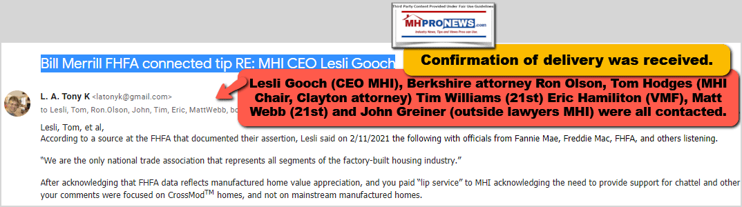 BillMerrillFHFAConnectedtipReMHI.CEOLesliGoochManufacturedHomeProNewsEmailToMHILeadership