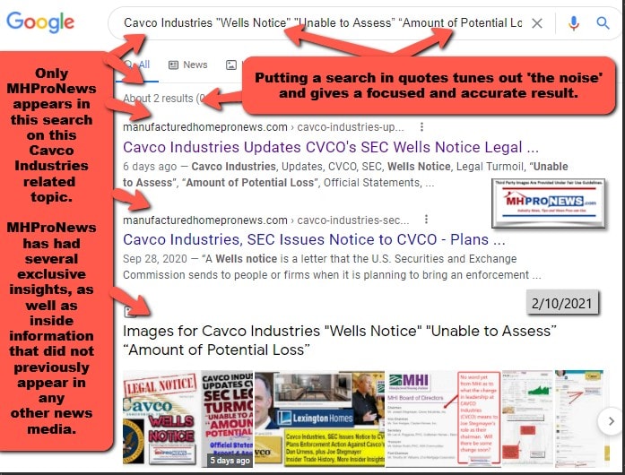 CavcoIndustriesLOGOCVCOWellsNoticeSECGoogleScreenCaptureMHProNews