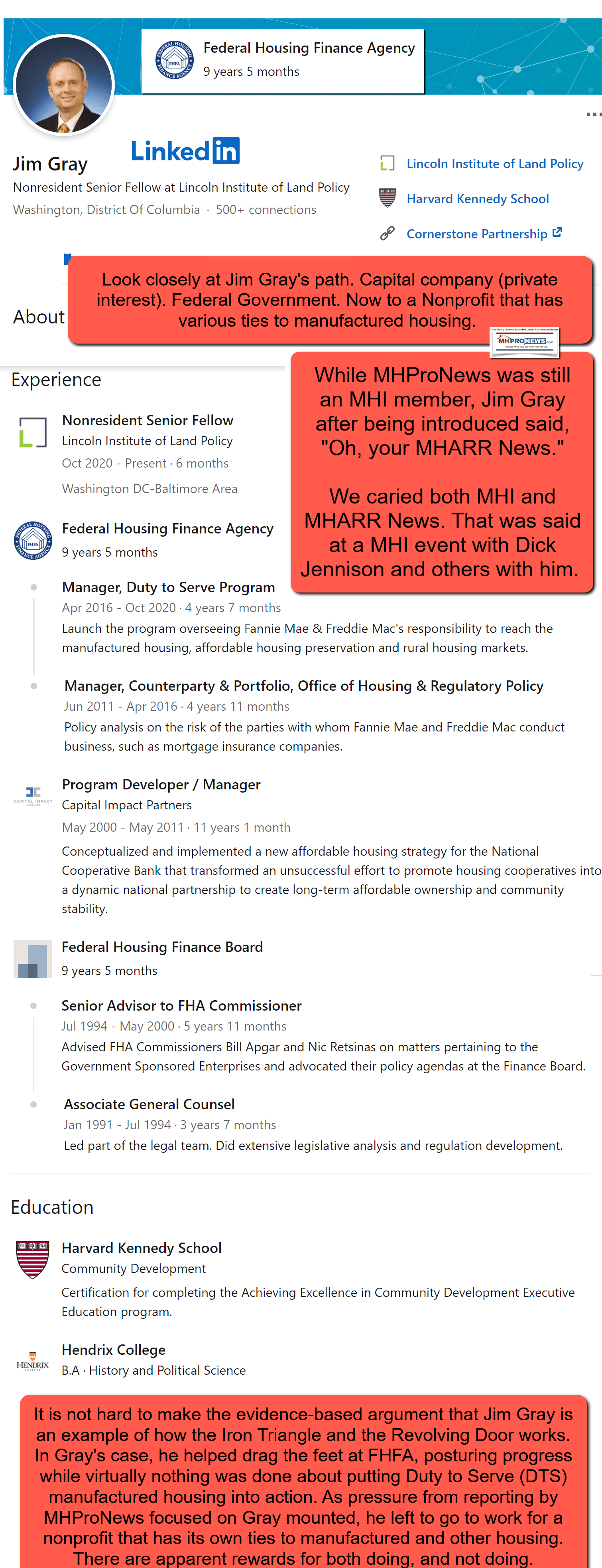 JimGrayLinkedInFactCheckLincolnLandPolicyInstituteFormerlyFHFAFederalHousingFinaceBoardPrivateCapitalMHProNews