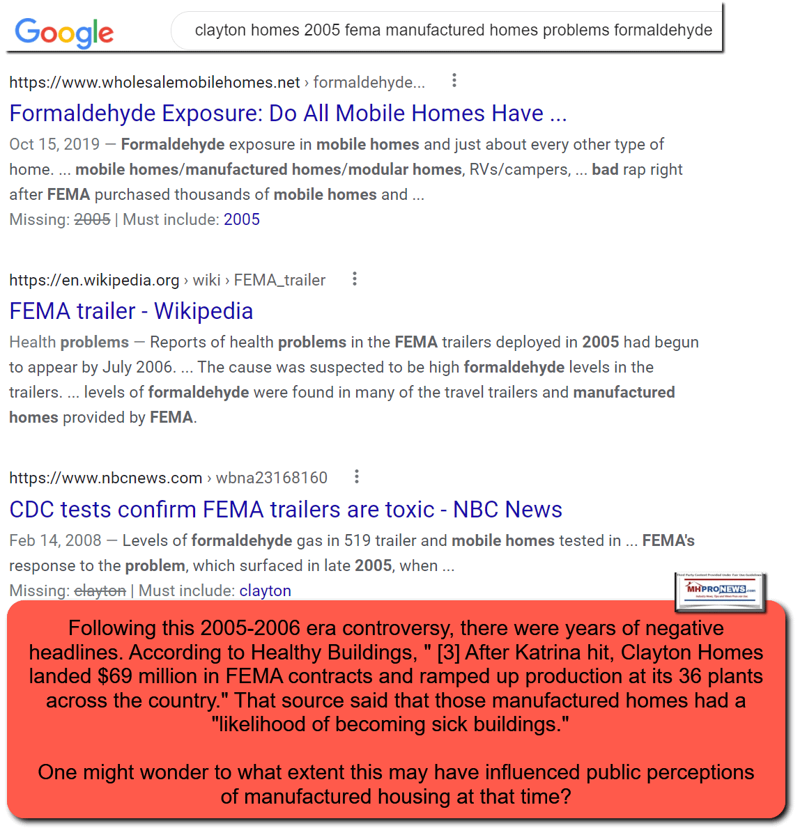 ClaytonHomesFEMAunitsFormaldehydeFollowing2005-2006FEMAdeploymentMHProNews