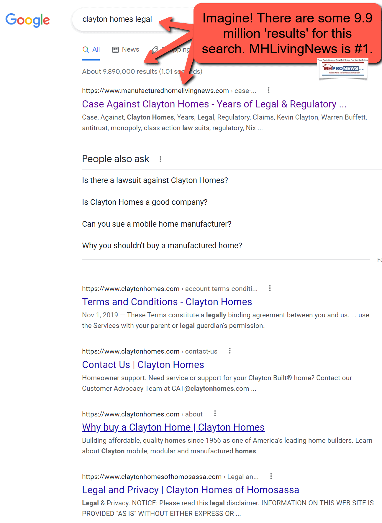 ClaytonHomesLegalGoogleSearch9.9millionresultsManufacturedHomeLivingNews#1on4.15.2021MHProNews