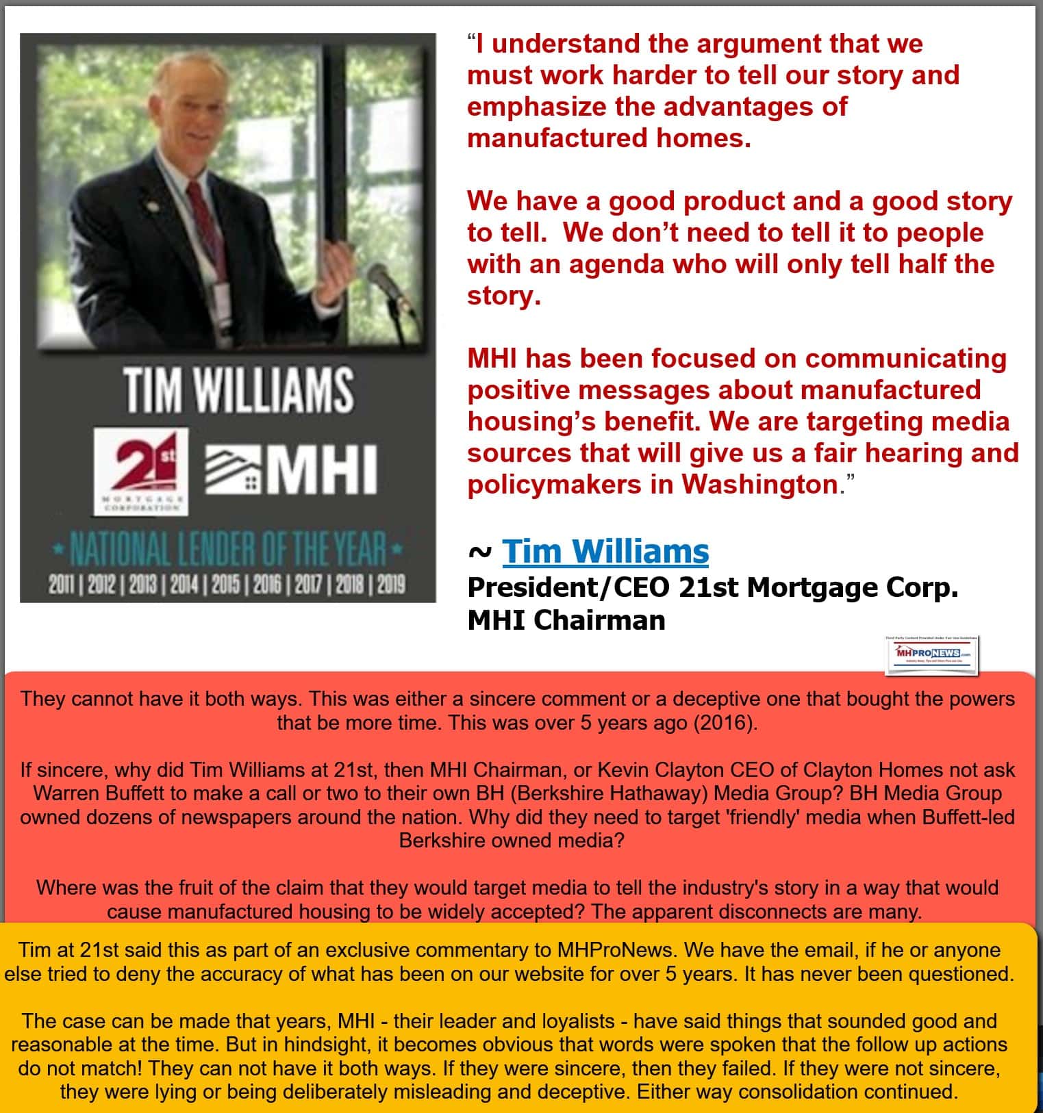 TimWilliams21stMortgageCorpCEOmhiChairman2016MHProNewsMediaCommunicationsMHProNews