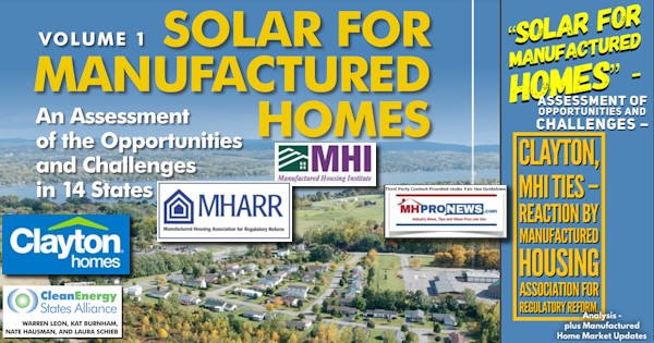 CESACleanEnergyStatesAllianceSolarManufacturedHomesOpportunitiesChallengesClaytonMHILogosTiesReactionManufacturedHousingAssocRegulatoryReformAnalysisManufacturedHomeMarketsMHProNews