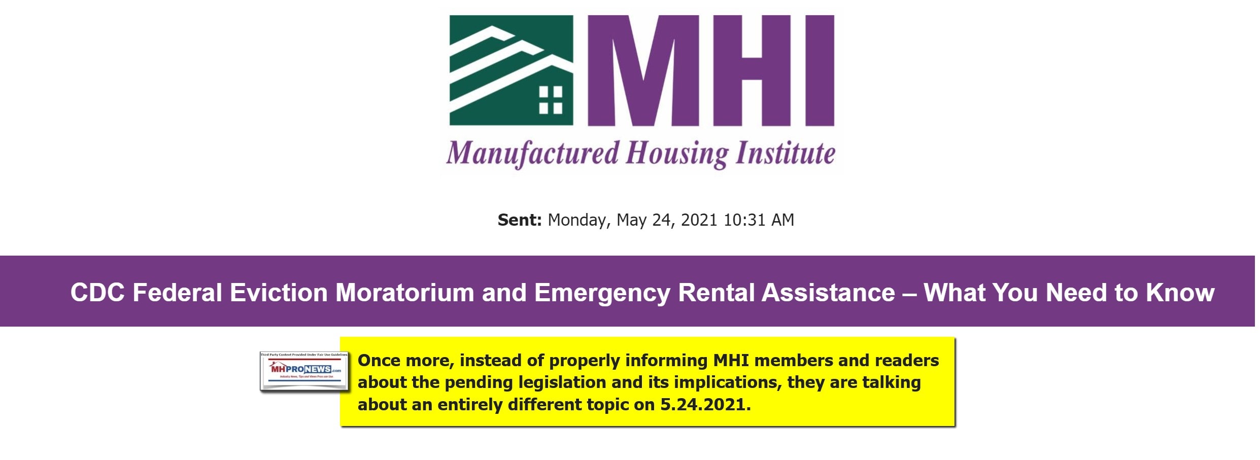 ManufacturedHousingInstituteMonday24.2021CDCevictionMoratoriumEmailNotPendingBillsMHProNews