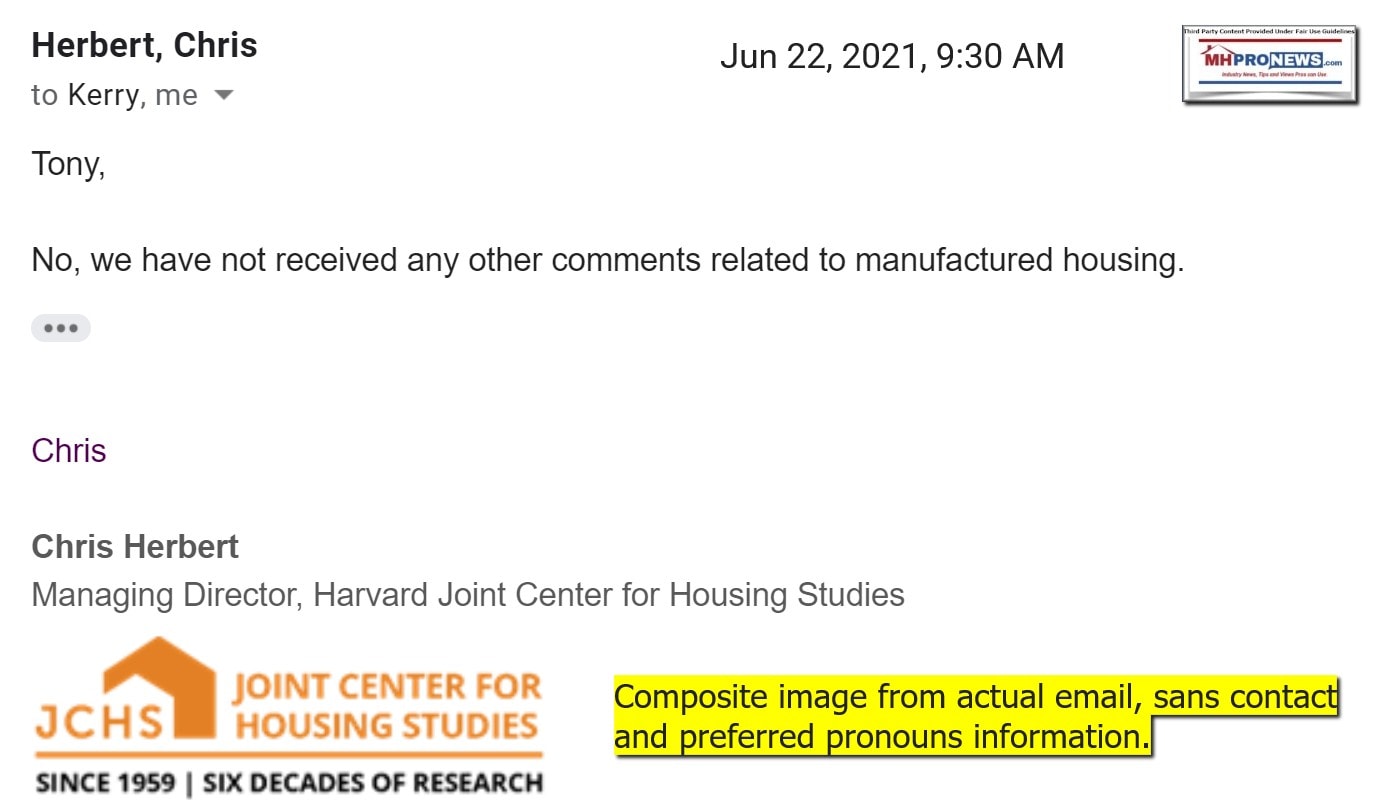 ChrisHerbertNoWeHaveNotReceivedAnyOtherCommentsRelatedtoManufacturedHousingChrisChrisHerbertManagingDirectorHarvardJointCenterForHousingStudies