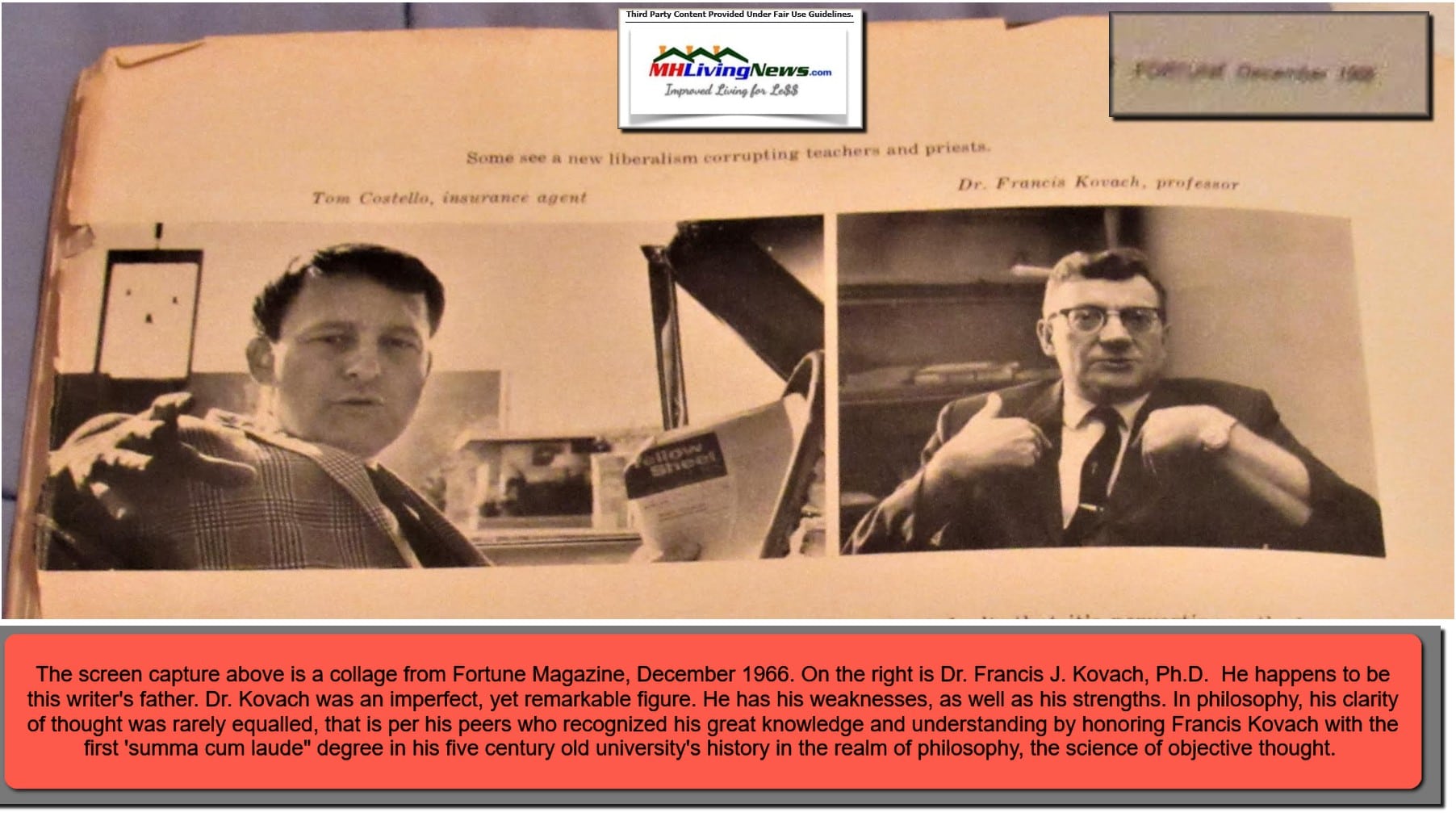 FortuneMagazineDecember1966PhotoCollageTomCostelloLeftDrFrancisJKovachPhDRightMHLivingNews