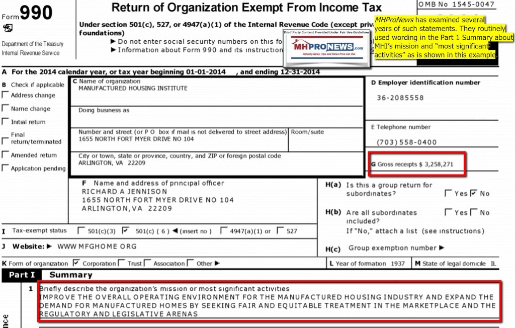 ManufacturedHousingInstituteIRSForm990PresCEORichardDickJennison2014TaxYearMHProNewsFactCheck