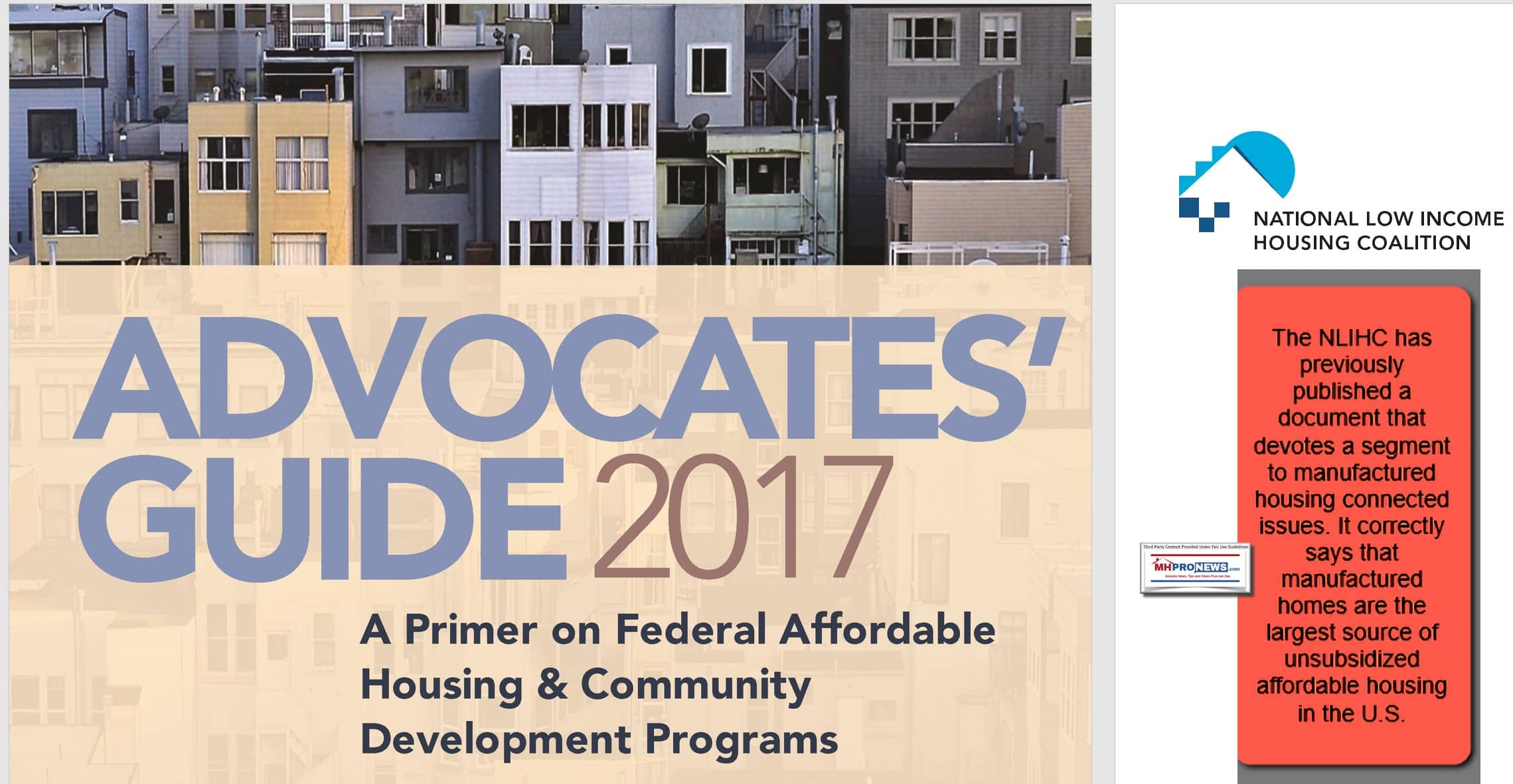 AdvocacyGuideNationalLowIncomeHousingCoalition2017GuidePrimreFederalAffordableHousingCommunityDevelopmentProgramsManufacturedHousingManufacturedHomeProNewsLOGOs