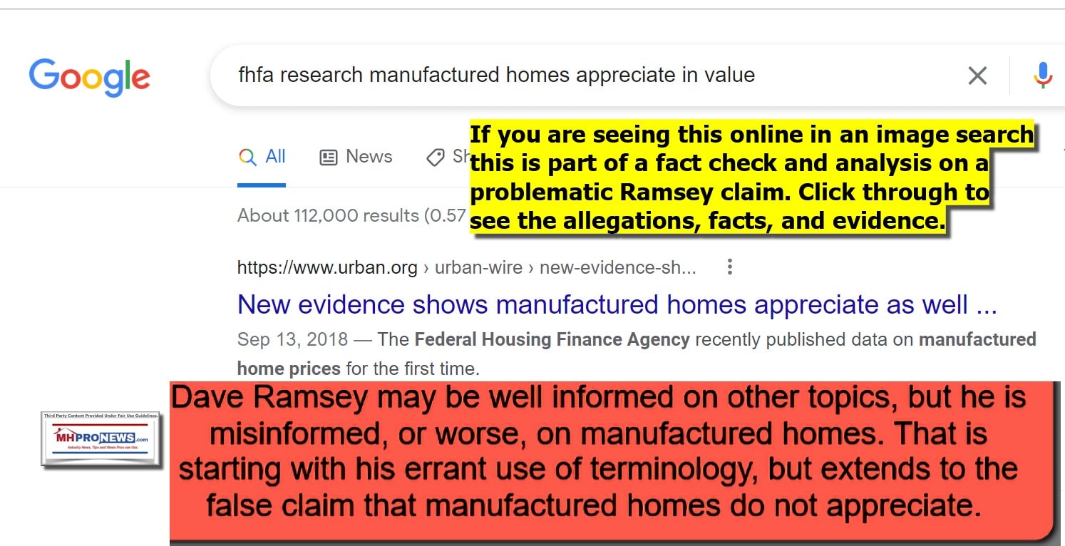 DaveRamseyFactCheckFalseClaimMobileHomesManufacturdHomesFHFAresearchManufacturedHomesAppreciateInValueMHProNewsMHLivingNews