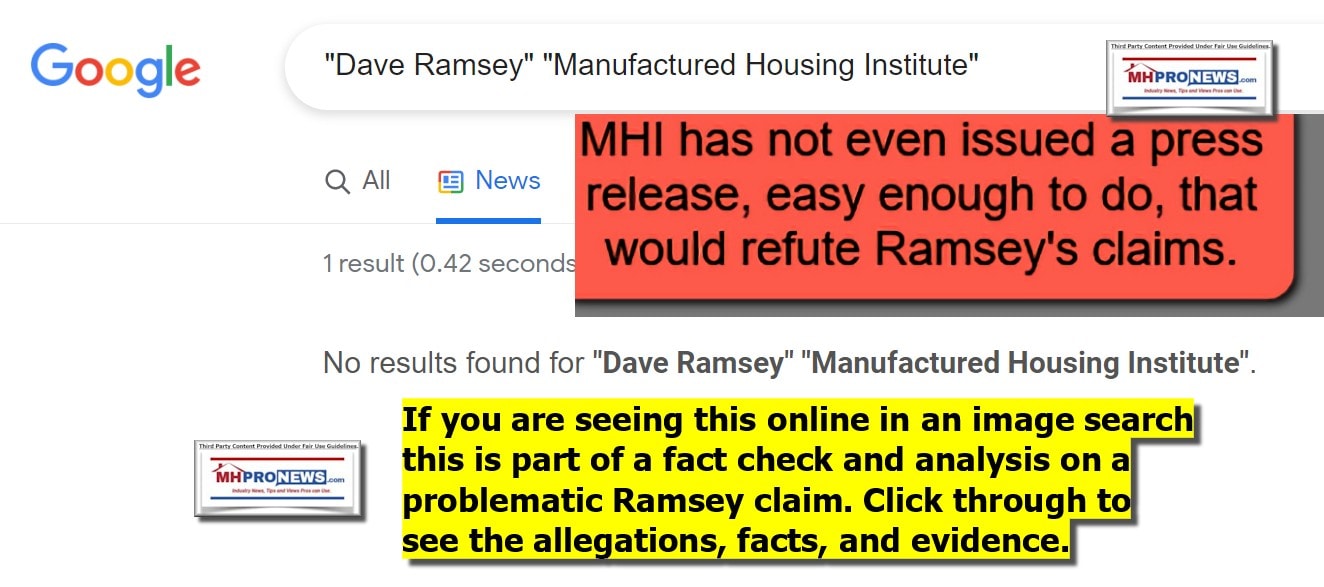 DaveRamseyManufacturedHousingInstituteNewsSearch7.21.2021MobileHomesCarsYouSleepInFactCheckManufacturedHomeProNews