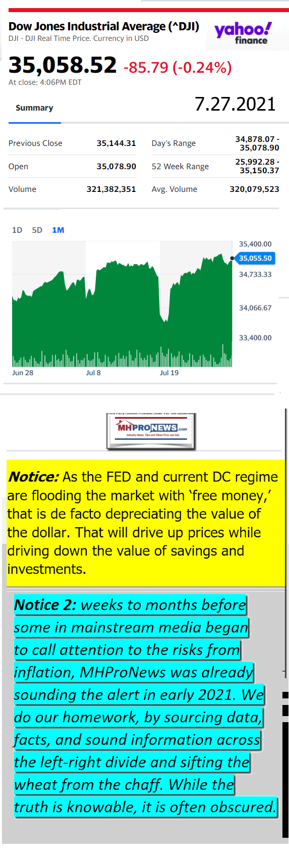 DowJones07.27.2021YahooManufacturedHousingMajorMarketSnapshotatCloseMHProNews573