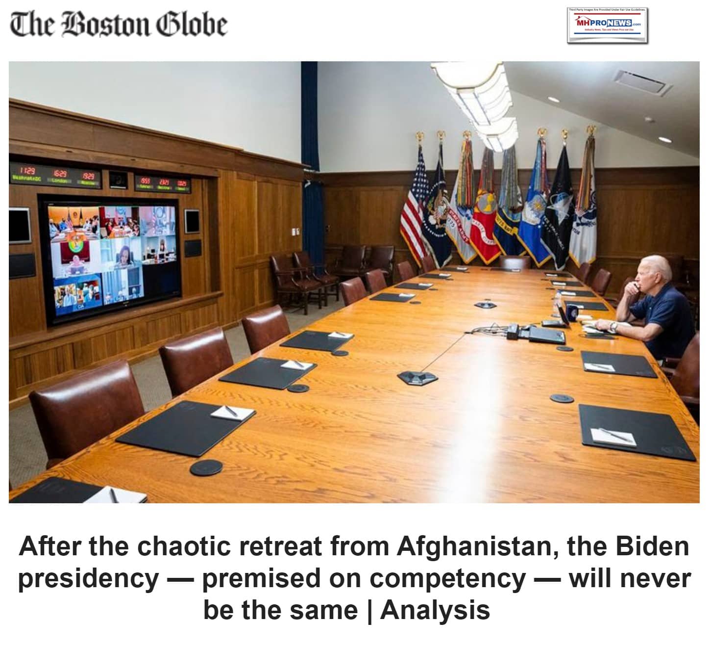 BostonGlobeBidenAdminPremisedCompetencyNeverBeSameAgainJoeBidenSittingInSituationRoomAloneLookingAtScreenMHProNews