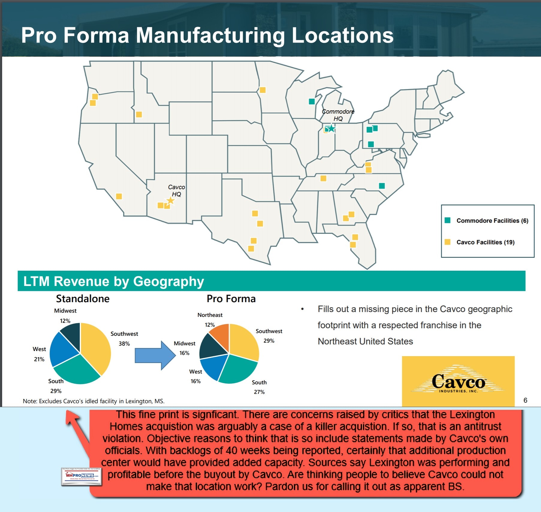 CavcoIndustriesLogoCommodoreFacilitiesMapCavcoCVCOPresentationManufacturedHousingMHProNewsKillerAcquistionAntitrustViolationConcern