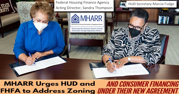 MHARRlogoManufacturedHousingAssocRegReformUrgesHUD-MarciaFudgeFHFA-SandraThompsonAddressZoningConsumerFinanceUnderTheirNewAgreement