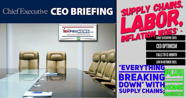 ChiefExecutiveCEObriefingLogoSupplyChainsLaborInflationChiefExecCEOOptimismFalls12-MonthLowOct2021Related EverythingBreakingDownSupplyChainsPlusManufacturedHomeMarketsMHProNews