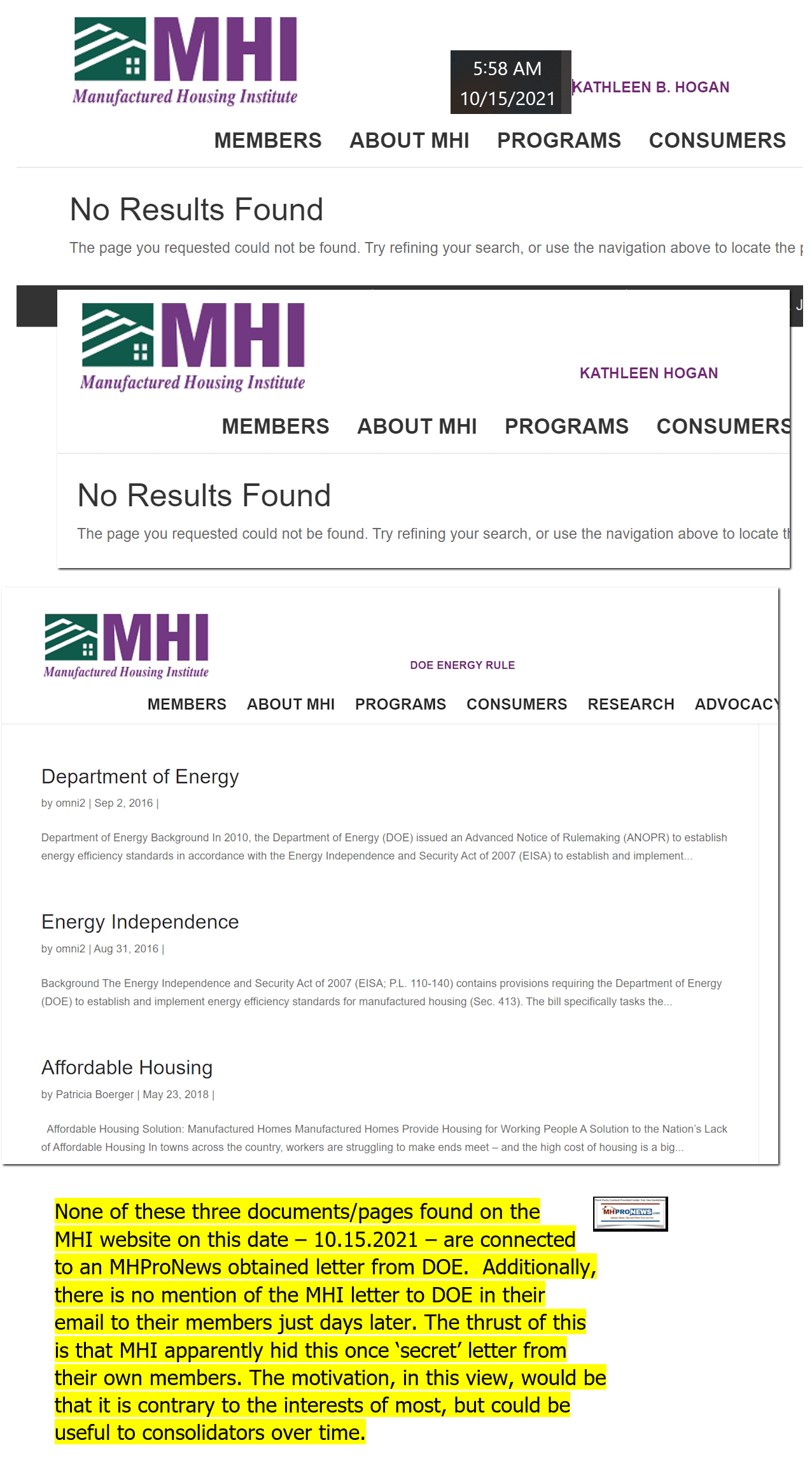 DeptOfEnergyManufacturedHousingEnergyRuleKathleenBHoganManufacturedHousingInstituteWebsiteSearch5.58AM.10.15.2021MHProNewsFactCheckAnalysis