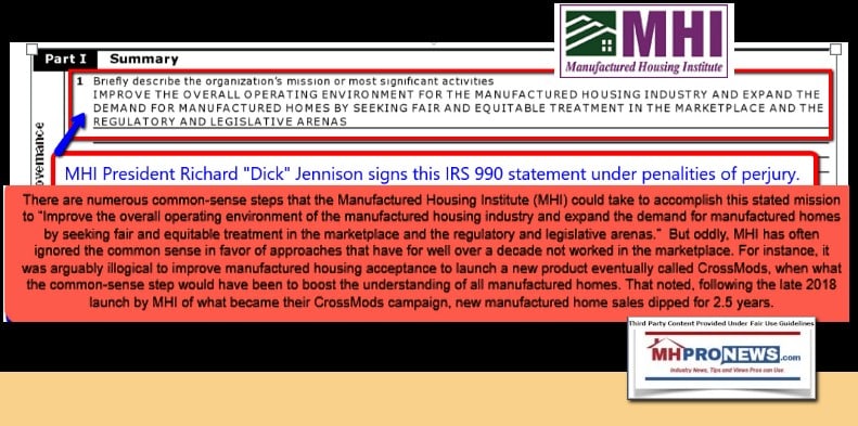 ManufacturedHousingInstituteMissionStatementPerIRSform990SignedByRichardDickJennisonPresCEOManHousingInst-MHProNewsFactCheck