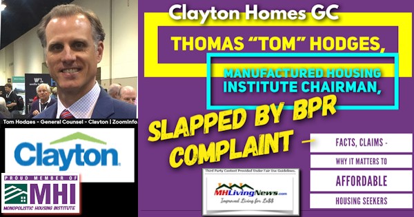 TomHodgesPicClaytonHomesManHousingInstLogosGeneralCounselMHIChairSlappedByBPRComplaintFactsClaimsWhyItMattersAffordableHousingSeekersMHLivingNewsLogo