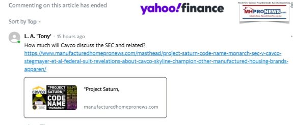 YahooFinanceCommentHowMuchWillCavcoDiscussSECrelatedManufacturedHomeProNewsArticle