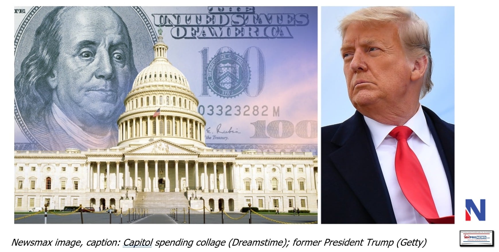 BenFranklin100DollarBillNewsmaxUSCapitolBldSpendingPresidentTrump