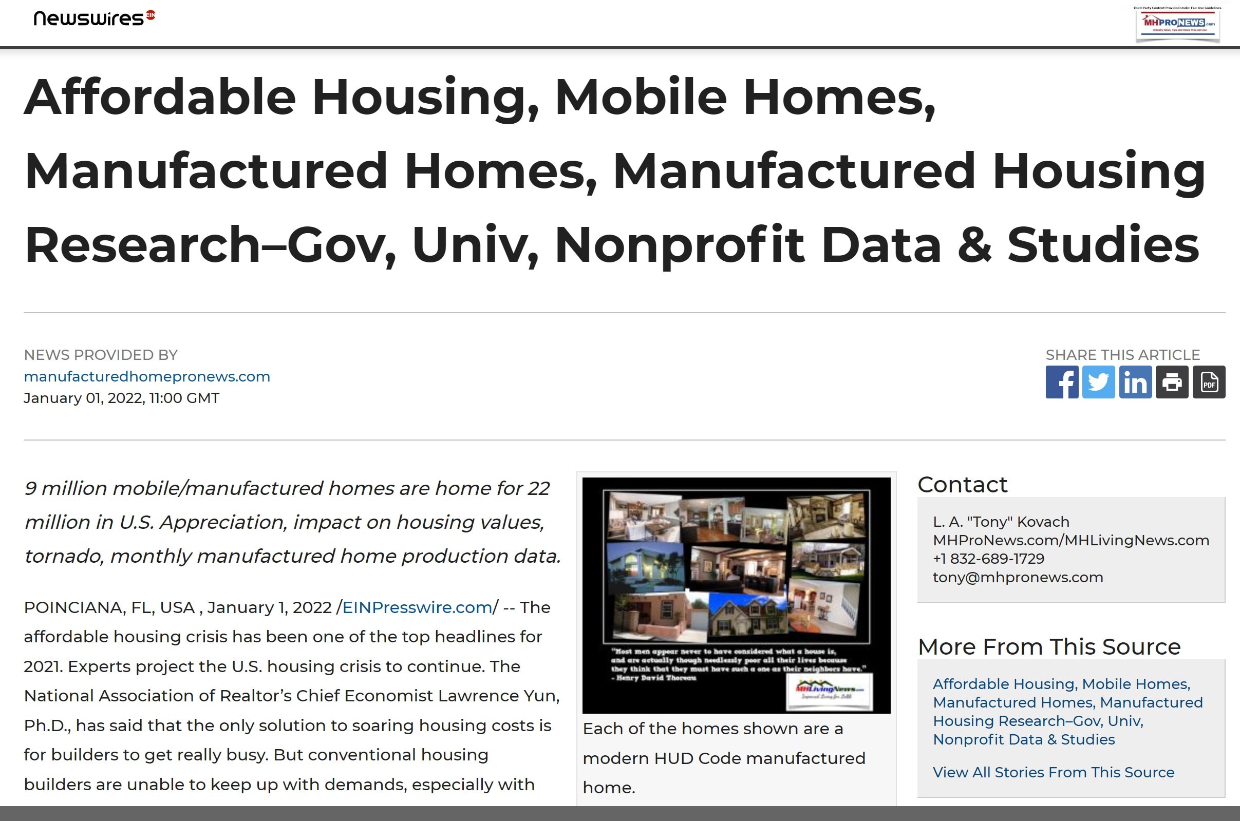 AffordableHousingMobileHomesManufacturedHomesManufacturedHousingResearchGovUnivNonprofitDataStudies1.3.2022ein