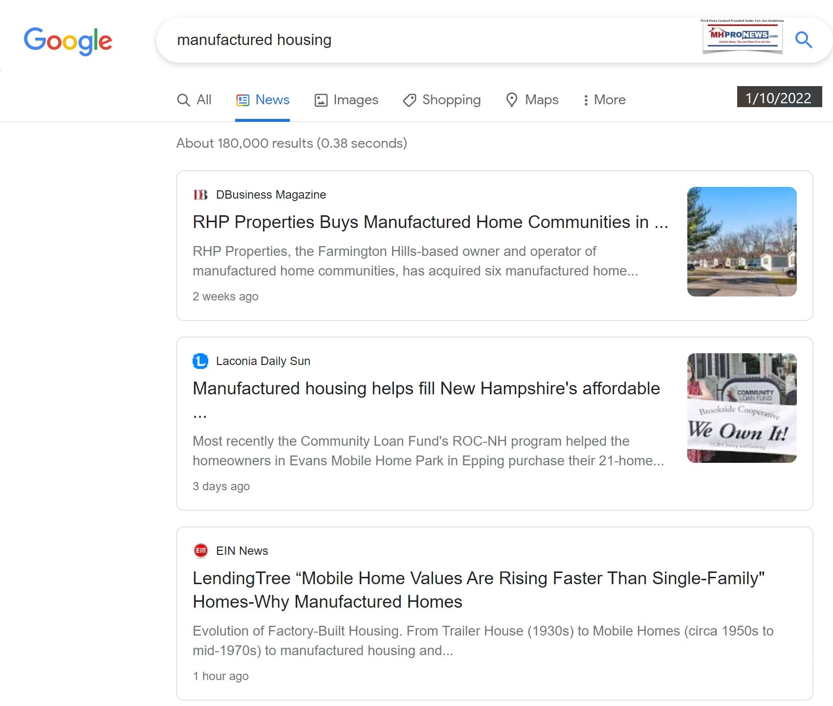 ManufacturedHomesEINPressReleseGoogleSearchResults1.10.2022ManufacturedHomeProNews