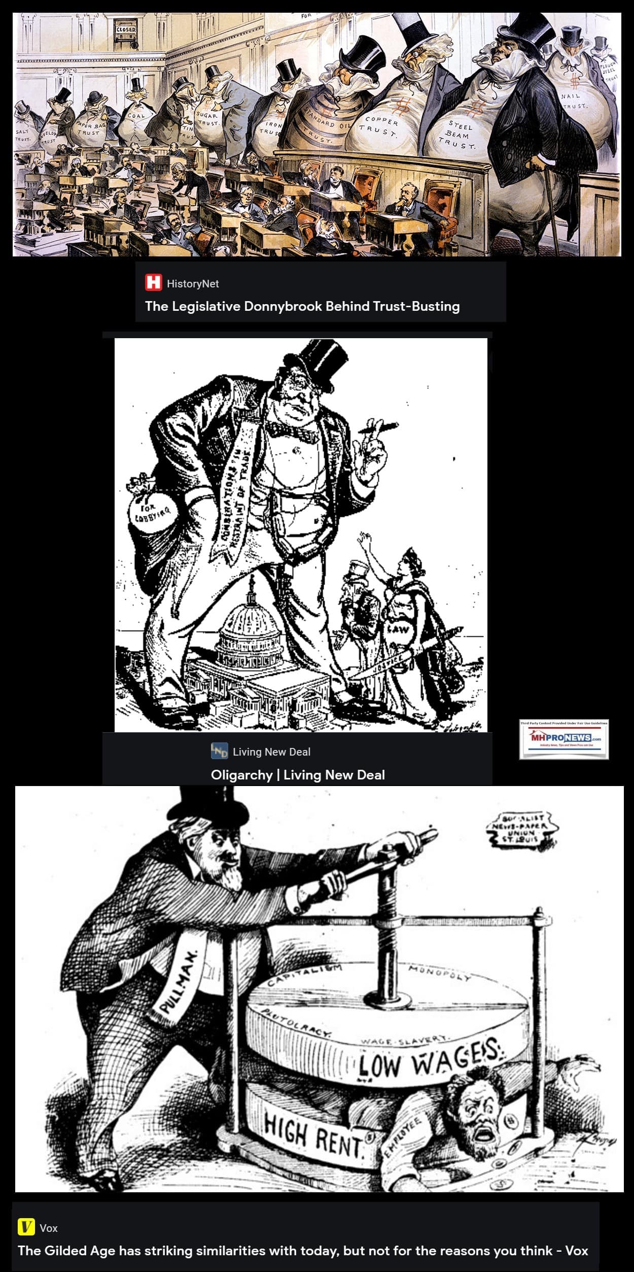 MonopolistsOligarchyHistoryNetLegislativeDonnybrookBehindTrustBustiingSherman-Act-cartoonCollageFrom1800s19thCenturyMHProNews