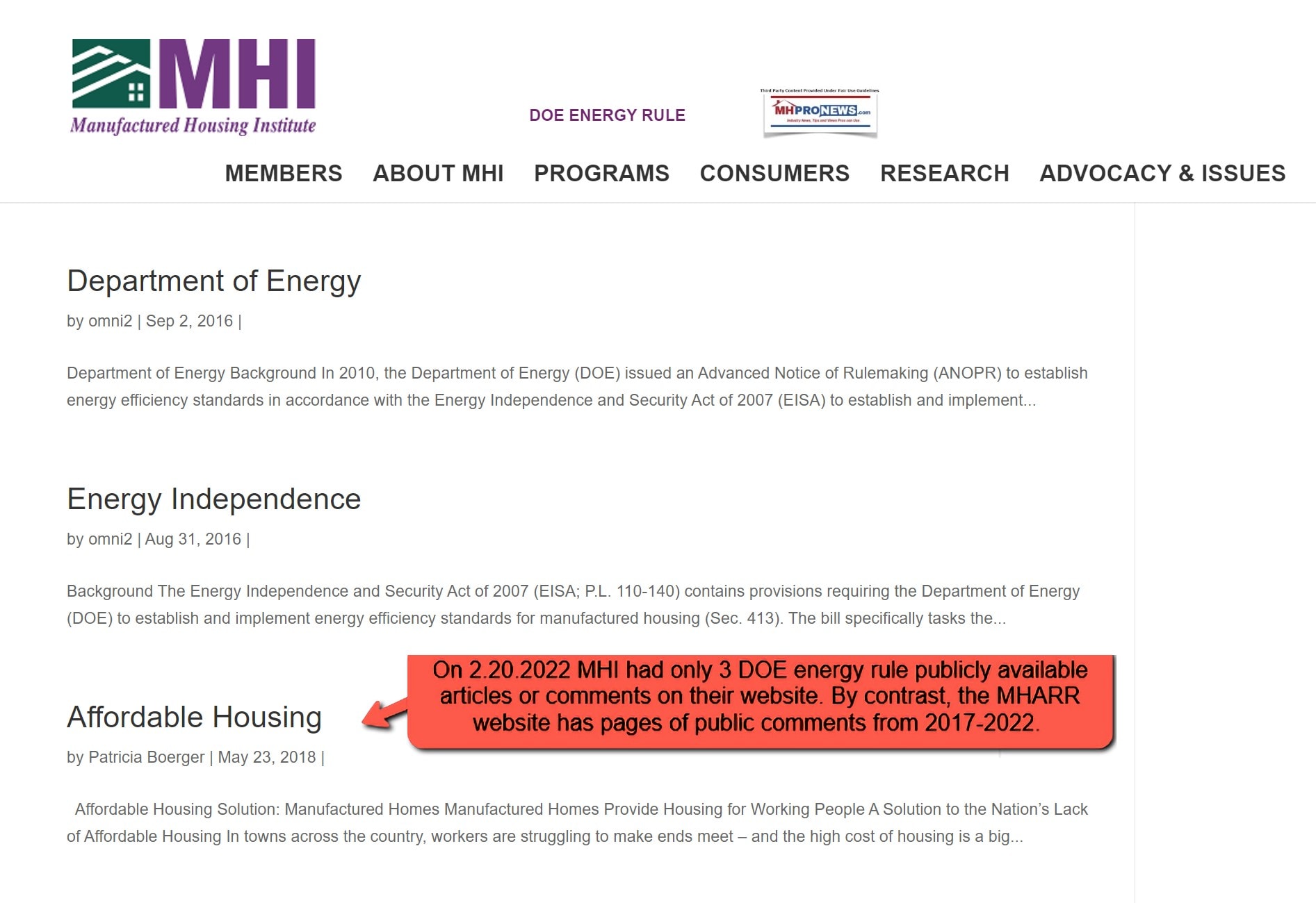 DOE Energy Rule 2.20.2022ManufacturedHousingInstituteSiteSearchToolResults