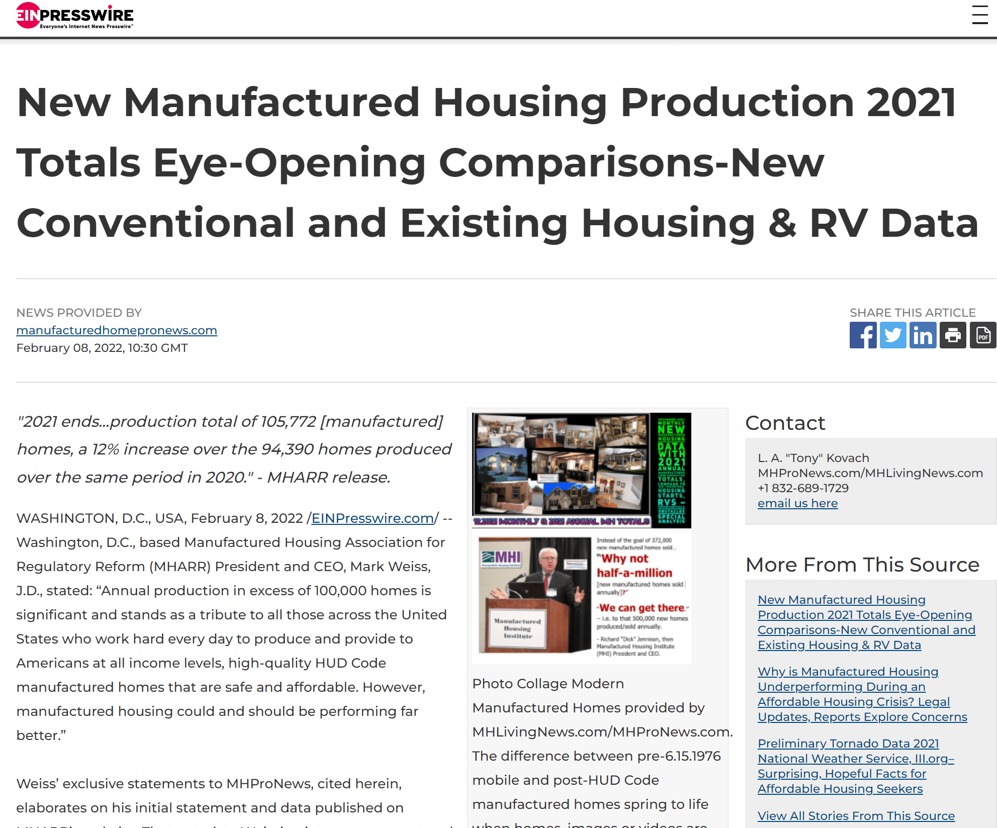 EIN-NewManufacturedHousingProduction2021TotalsEyeOpeningComparisionsNewConventionalExistingHousingRVData2.8.2022MHProNews