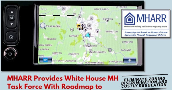 MHARRprovidesWhiteHouseManufacturedHousingTaskForceWithRoadmapToEliminateZoningDiscriminationCostlyRegulationMHARRlogo