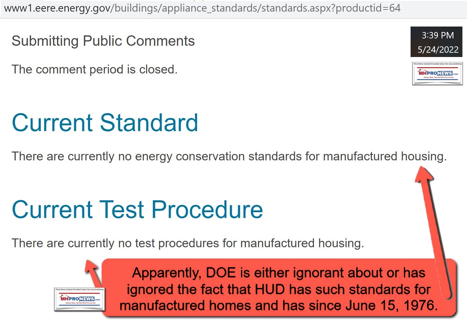 DOEenergyRuleCommentsStatusPageFactualInaccurateManufacturedHousingEnergyRuleManufacturedHomeProNewsFactCheck