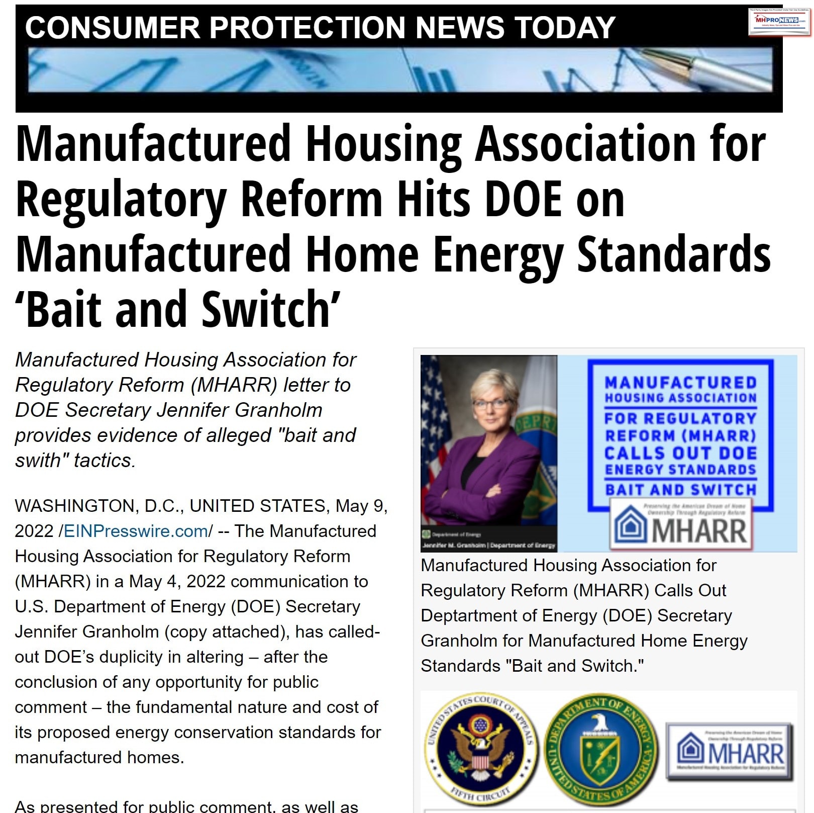 ManufacturedHousingAssociationForRegulatoryReformHitsDOEforBaitSwitchTactics-ManufacturedHomeProNews-FactCheckAnalysis