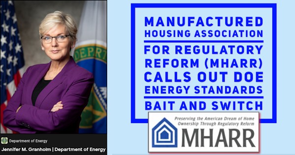 ManufacturedHousingAssociationForRegulatoryReformMHARRlogoCallsOutDeptOfEnergySecGranholmPICForManufacturedHomeEnergyStandardsBaitAndSwitch