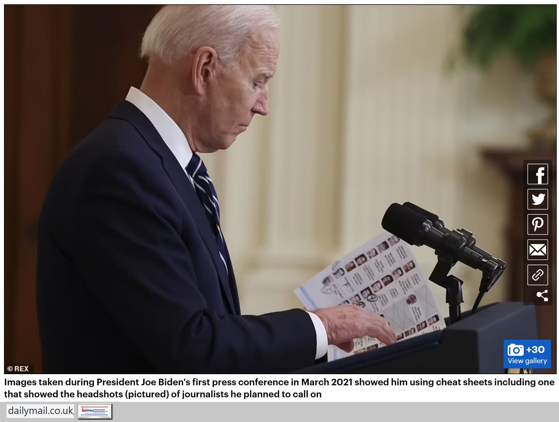 JoeBidenLookingAtTipCardOfReportersToCallOneFacesNamesUKDailyMailMHProNews